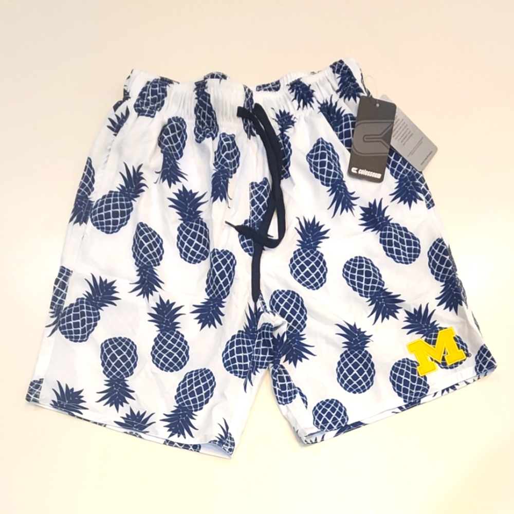 WOLVERINES|Men's NCAA Licensed Colosseum Lined Swim Suit|Sz Medium|Stitched Logo